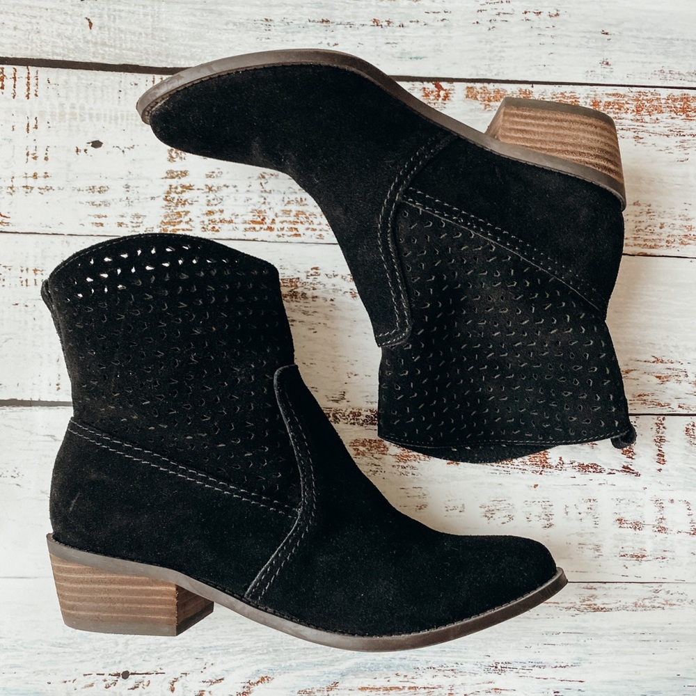 Black Suede Booties with Cut Out Detailing